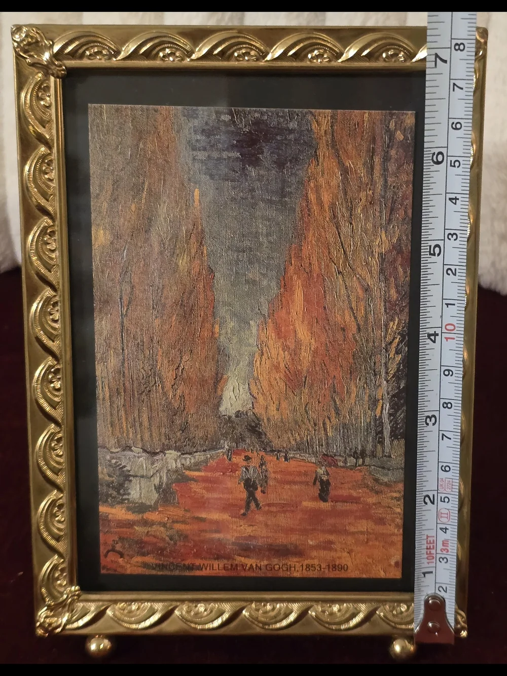 Vintage Ornate Brass 5x7 Footed Picture Frame Van Gogh Les Alyscamps Art Print